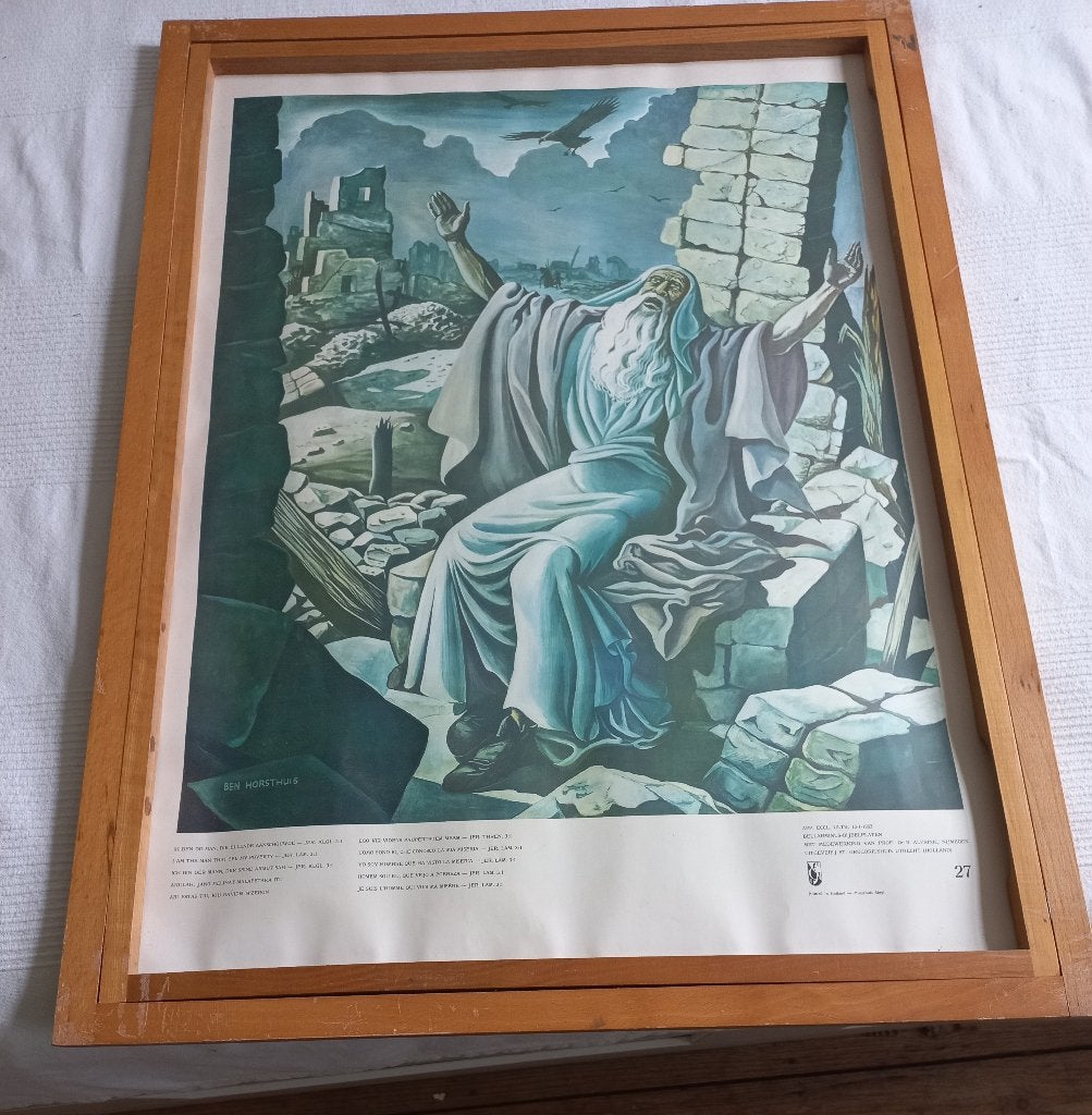 14 bijbelplaten Ben Horsthuis in originele wisselkader 1959, Antiquités & Art, Envoi
