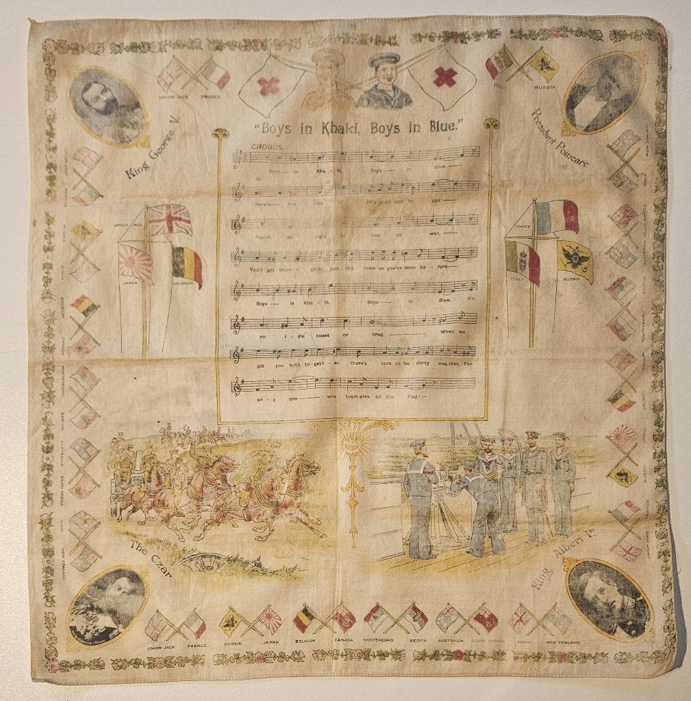 Mouchoir commémoratif militaire britannique 1915-1916 WW1, Enlèvement, Autres, Drapeau ou Bannière