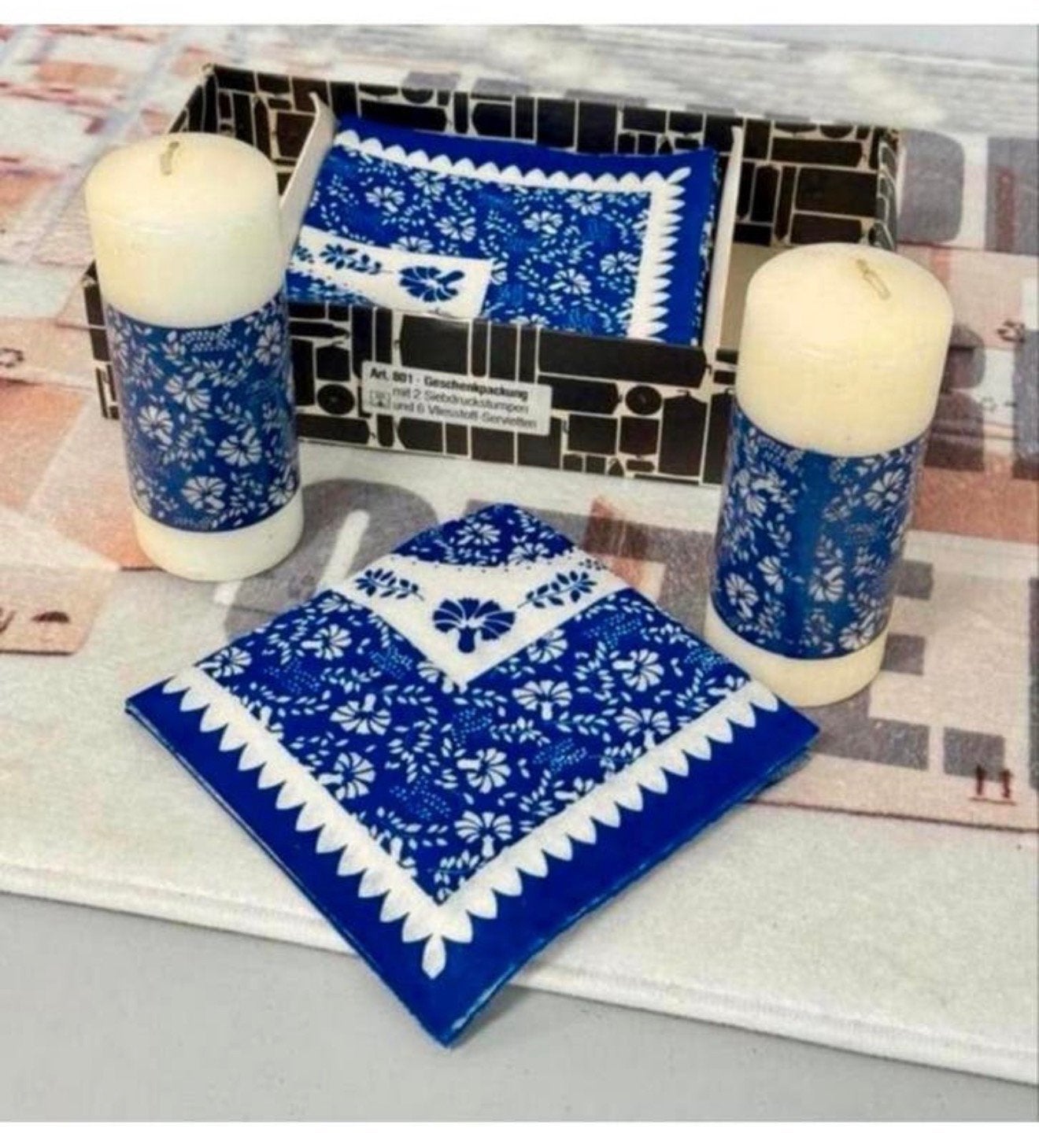Vintage 1960-1970 cadeau cado servetten kaarsen delftsblauw, Ophalen of Verzenden, Nieuw, Blauw, Kaars