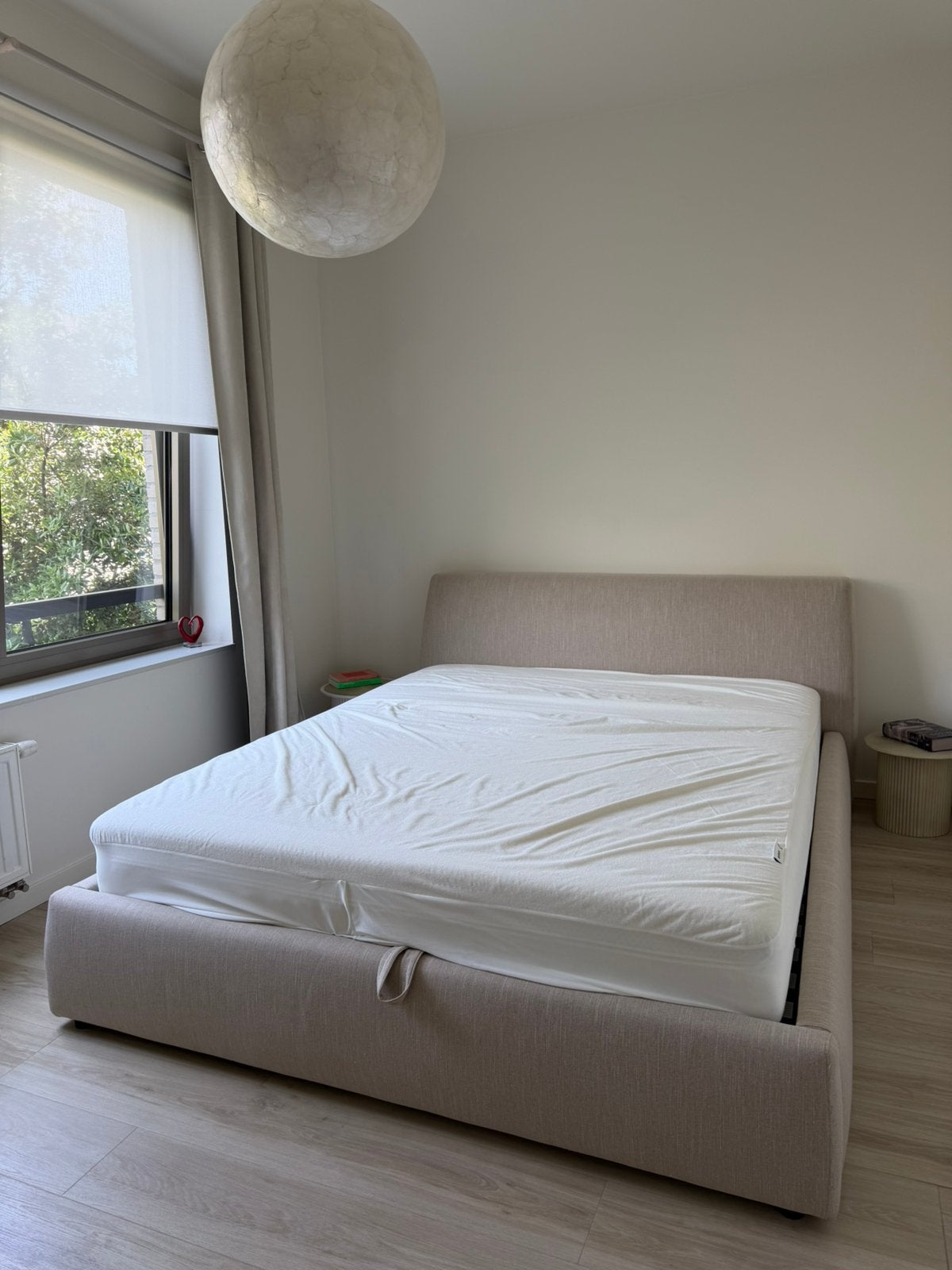 Lit avec rangement, Maison & Meubles, Tissu, Beige, Comme neuf, Enlèvement