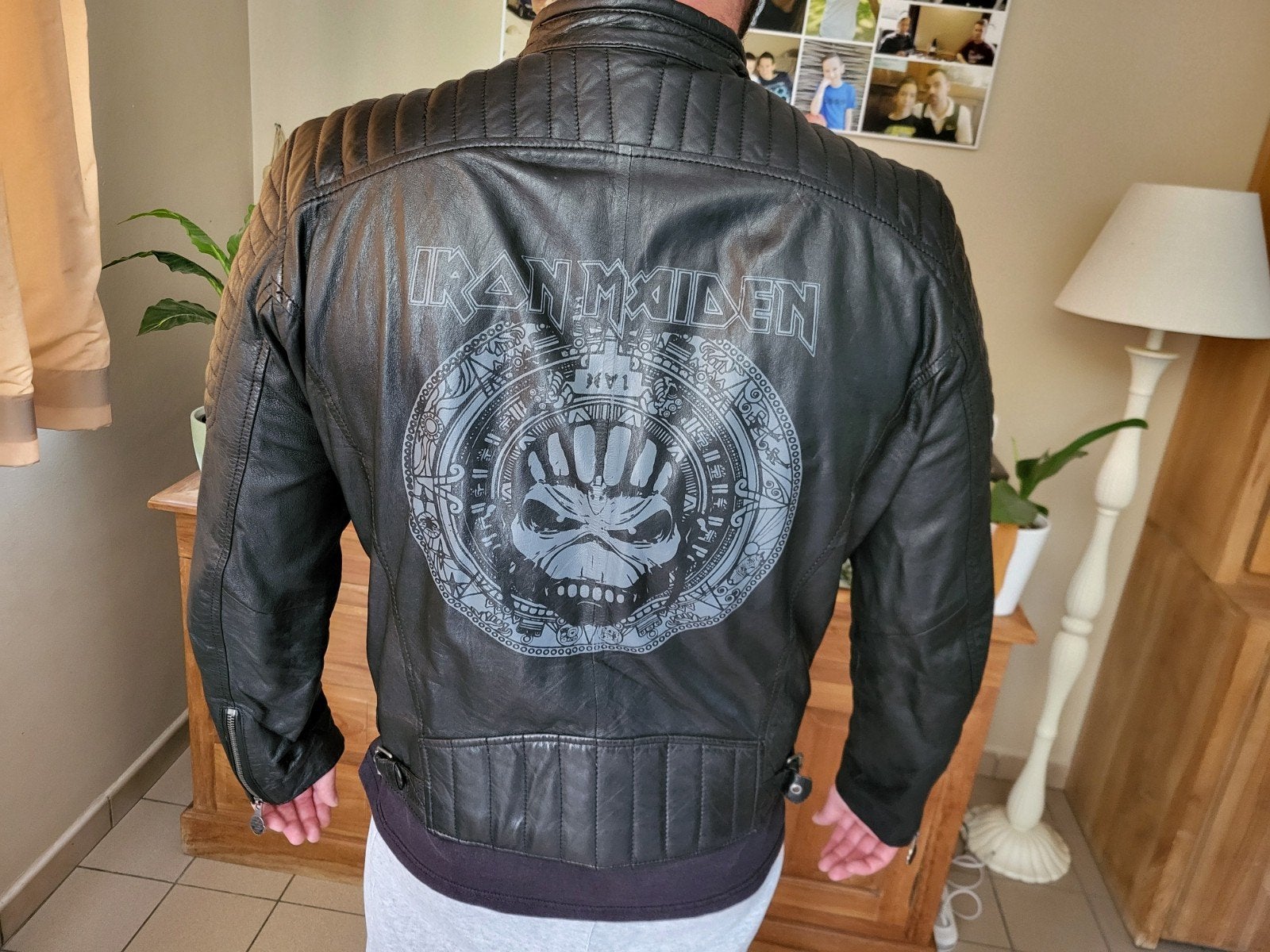 Iron Maiden leren bikerjack  officieel merch maat L, Maat 52/54 (L), Zwart, Ophalen of Verzenden, Gedragen