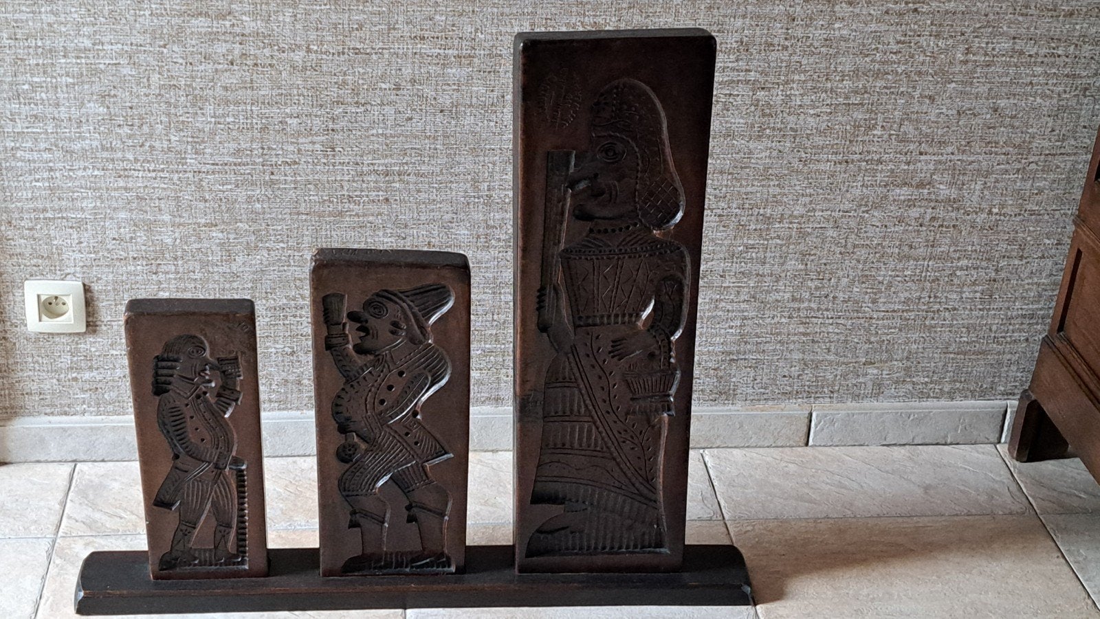 3 oude grote speculaasvormen A Gluydts in staander, Maison & Meubles, Accessoires pour la Maison | Statues de Bouddha, Enlèvement
