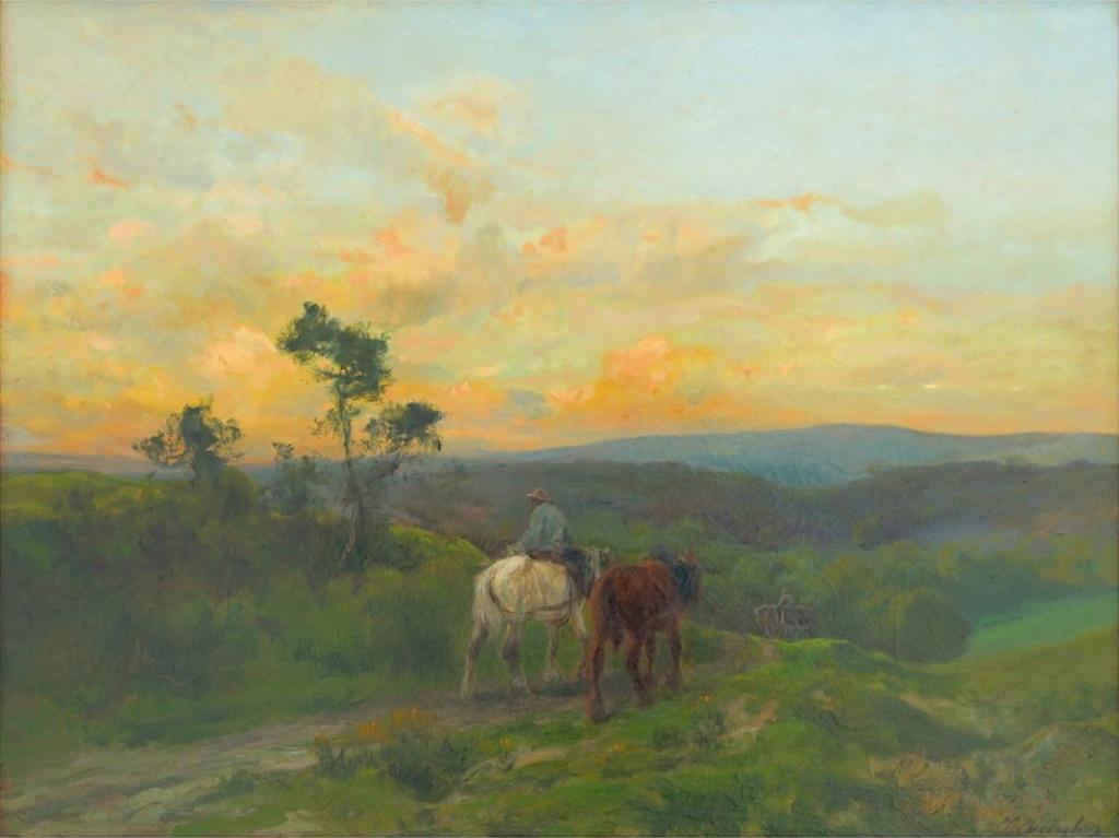 GRANDE PEINTURE À L'HUILE CLEMENT QUINTON chevaux de paysage, Antiquités & Art, Art | Peinture | Classique, Enlèvement