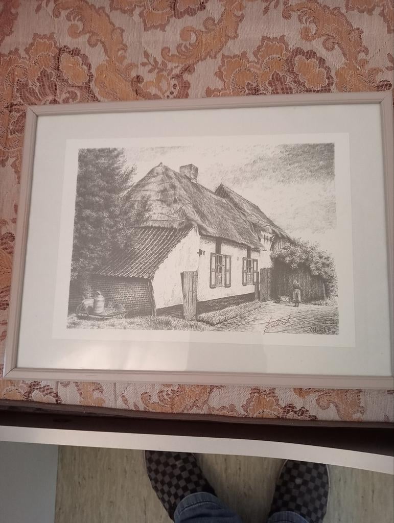 Tekening van een boerderij, Antiek en Kunst, Kunst | Tekeningen en Fotografie, Ophalen of Verzenden