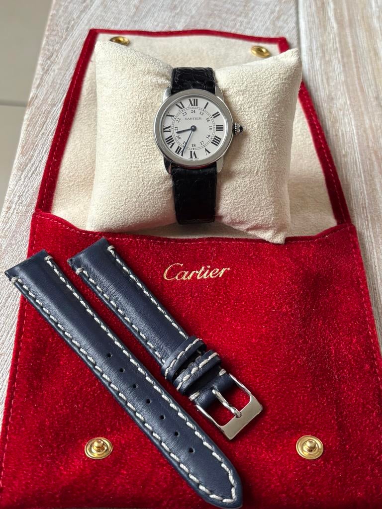 Cartier Ronde Solo de Cartier Quartz., Overige merken, Leer, Staal, Polshorloge