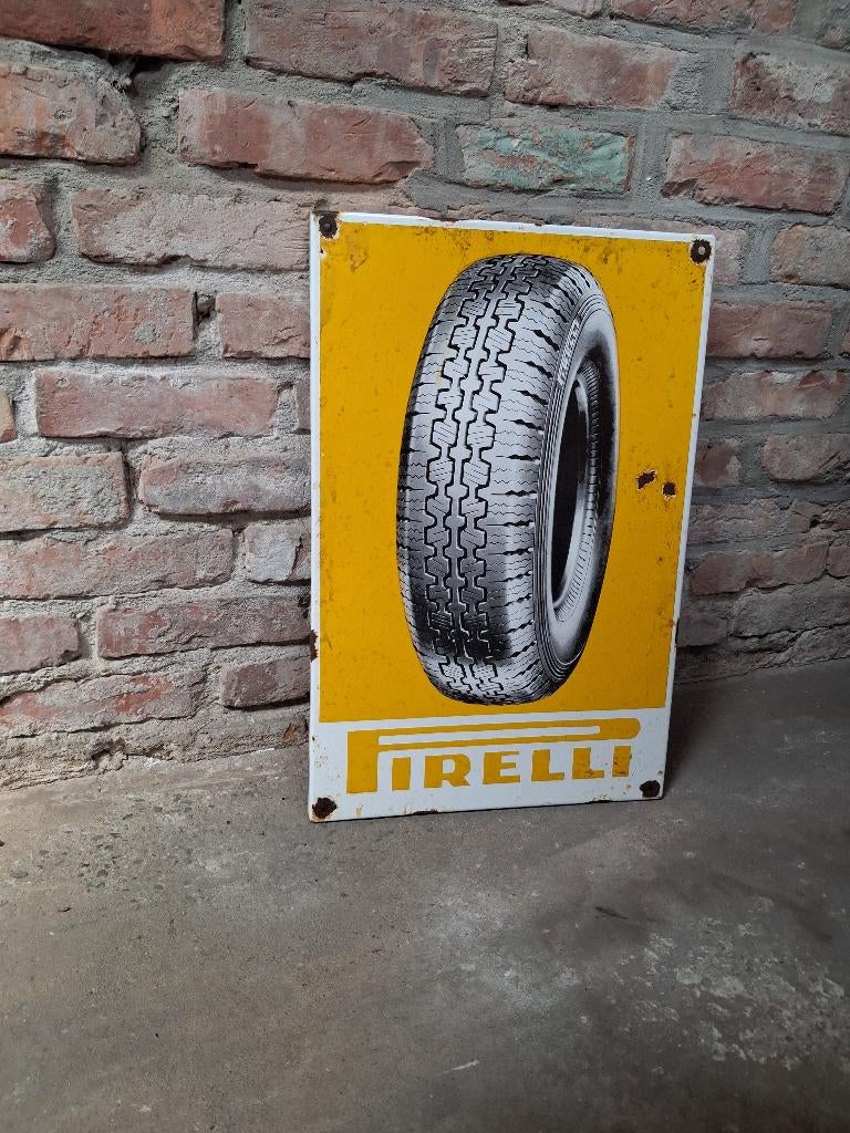 emaille Pirelli bord, Verzamelen, Ophalen of Verzenden, Gebruikt, Reclamebord
