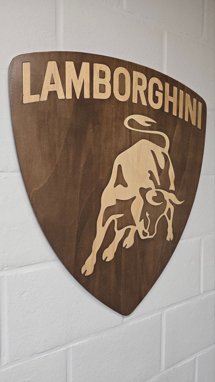 Enseigne decorative en bois Lamborghini 65x57cm, Auto's, Particulier, Te koop