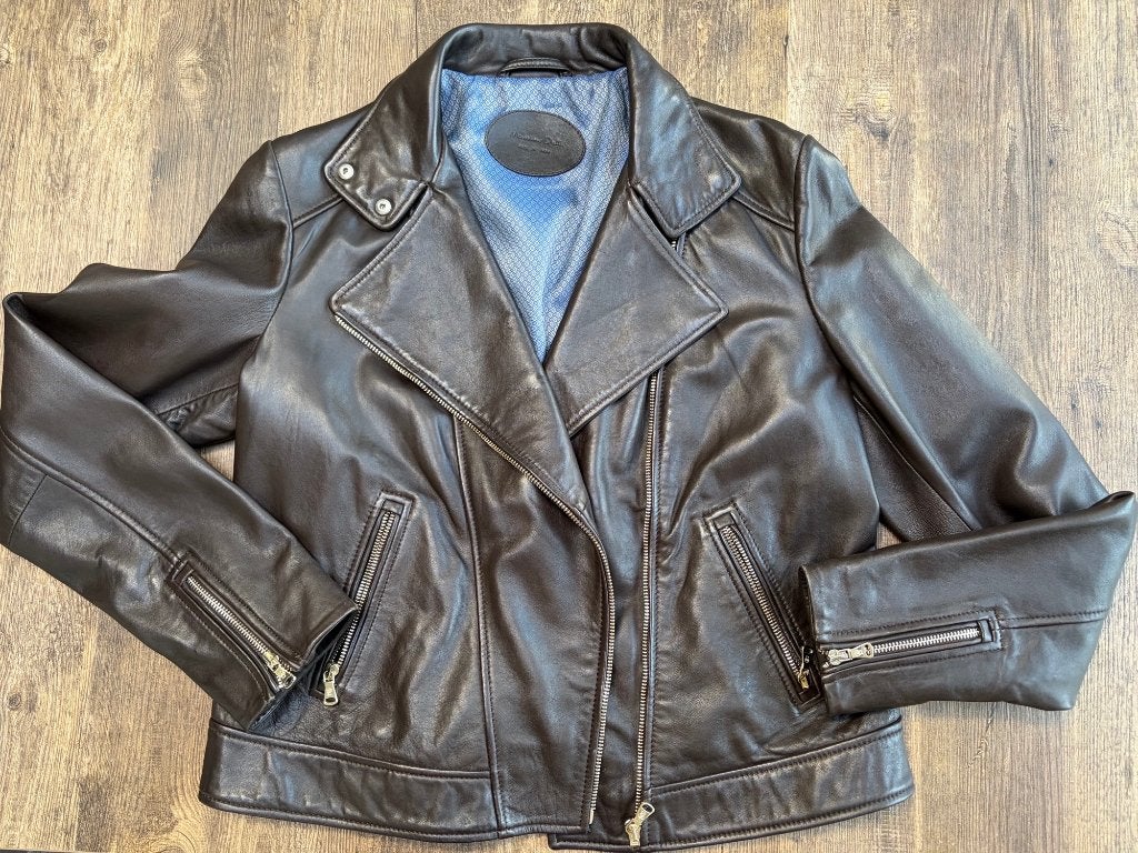 Donkerbruin leren bikerjack van merk Massimo Dutti, Bruin, Nieuw, Geen merk, Ophalen