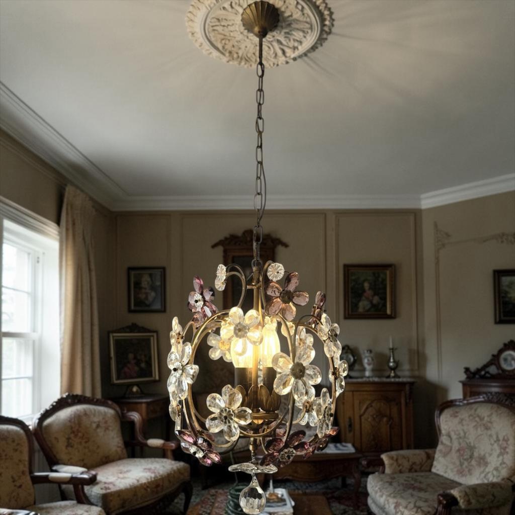 Vintage flower messing glas hanglamp/ luster, Antiek en Kunst, Verzenden