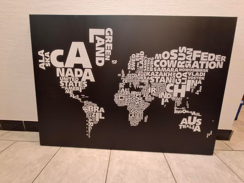 Typografic text world map, Antiek en Kunst, Kunst | Schilderijen | Modern, Ophalen