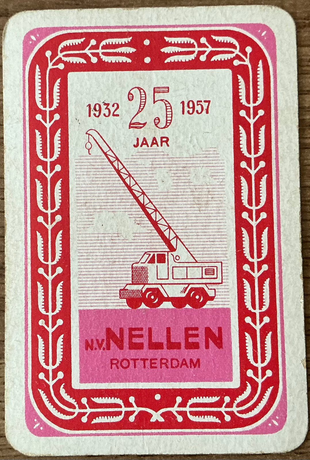 Oude speelkaart NELLEN/25 JAAR/ROTTERDAM, Ophalen of Verzenden, Zo goed als nieuw, Speelkaart(en)
