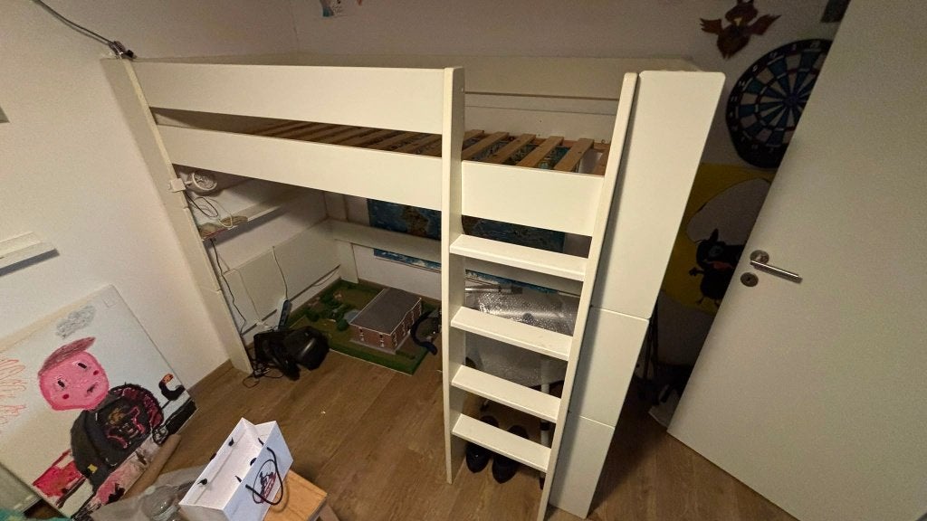 Witte houten hoogslaper met vaste ladder–stevig en praktisch, Ophalen, Hoogslaper, Eenpersoons, Minder dan 160 cm
