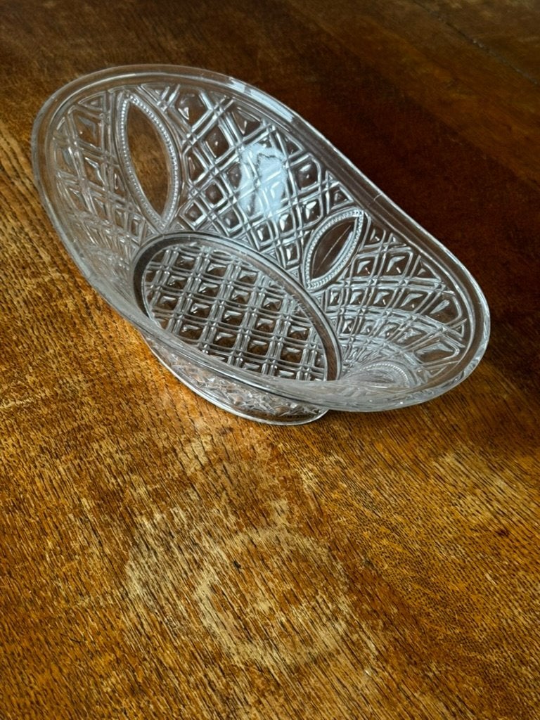 Val Saint Lambert ovale glazen schaal met ruitmotief, Antiek en Kunst, Ophalen