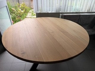 lichte eiken moderne ronde tafel diameter 1m50, Huis en Inrichting, Tafels | Eettafels, Ophalen, 150 tot 200 cm, Rond, Zo goed als nieuw