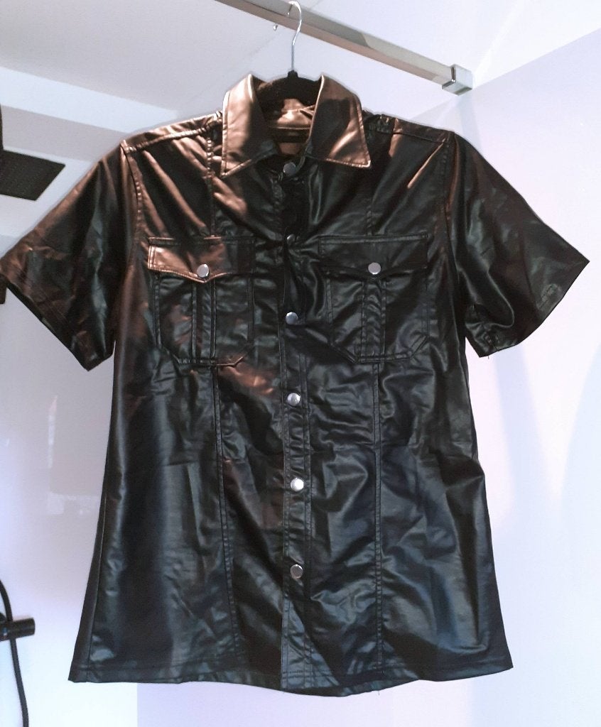 Hemd Heren zwart wetlook S, Kleding | Heren, Overhemden, Ophalen of Verzenden, Nieuw, Zwart, Halswijdte 38 (S) of kleiner