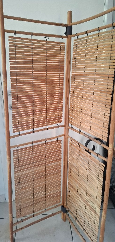 Houten kamerscherm / roomdivider met bamboe latten, Ophalen, Gebruikt