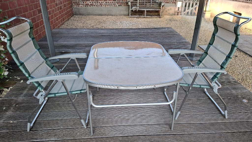 2 kampeerstoelen  dudalf en tafel, Caravans en Kamperen, Ophalen, Gebruikt, Campingstoel