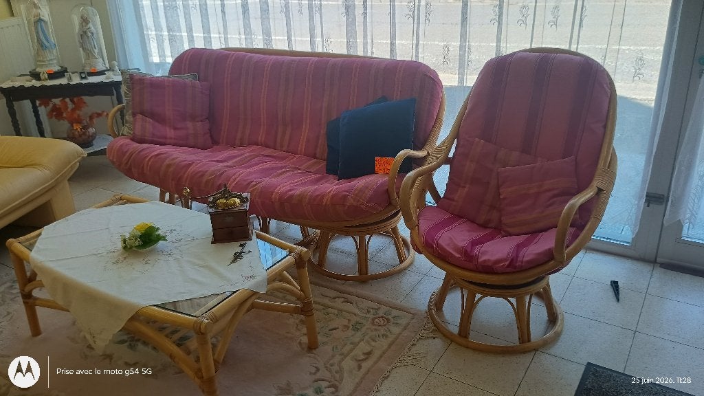 Salon en rotin, 100 à 125 cm, Quatre personnes ou plus, Comme neuf, Enlèvement