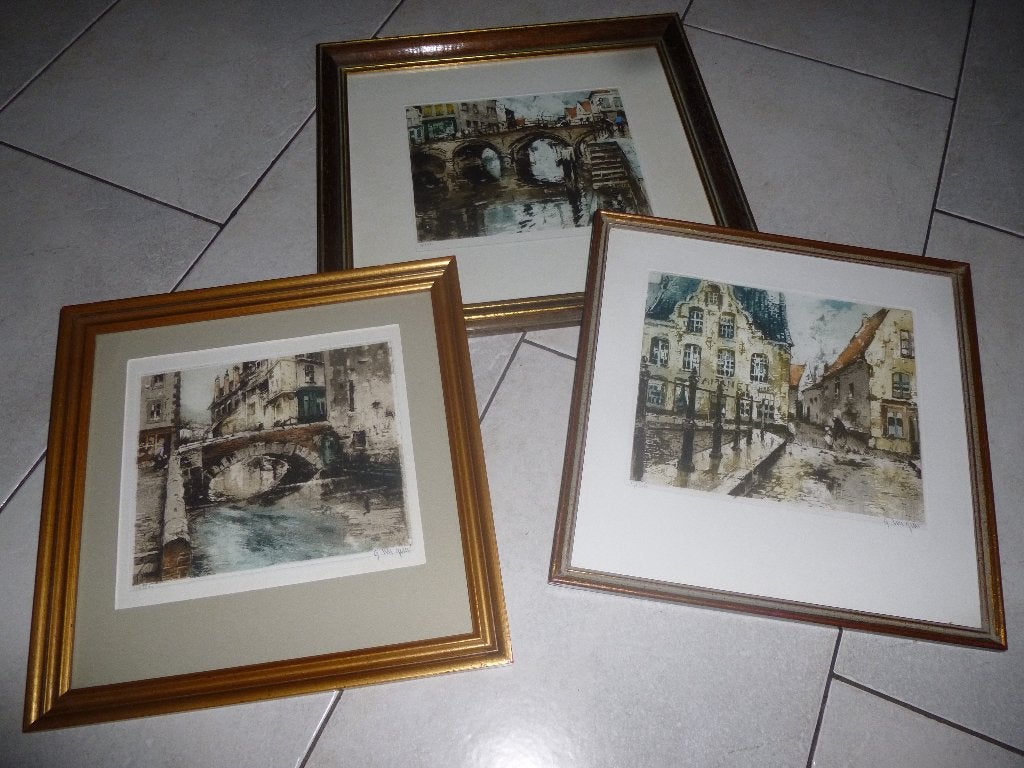 3 gesigneerde etsen Ferdinand Luigini, Antiquités & Art, Art | Eaux-fortes & Gravures, Enlèvement ou Envoi, Signé