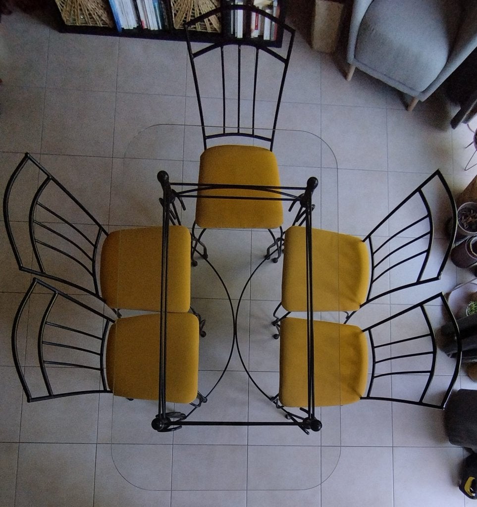Table à manger en verre + 5 chaises, 150 à 200 cm, Cinq personnes ou plus, Verre, Enlèvement