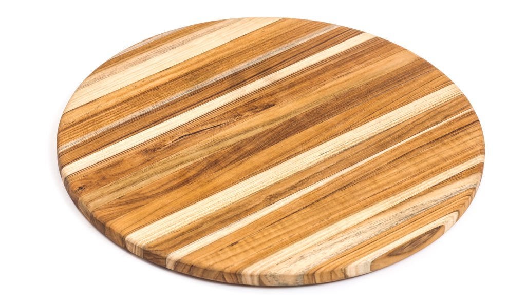 Nieuw | Teakhouten serveer- en snijplank rond - 33cm, Neuf, Enlèvement ou Envoi, Coins arrondis, Rond