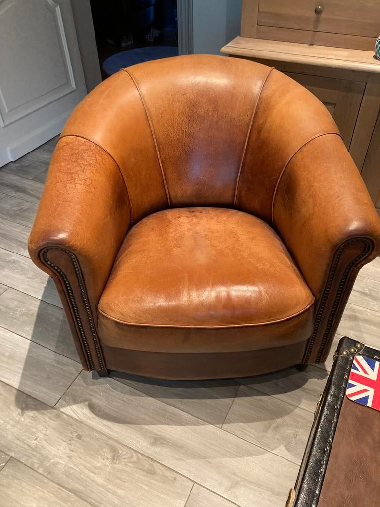 Fauteuil club en cuir de mouton Joris, Maison & Meubles, Fauteuils, Enlèvement, Utilisé