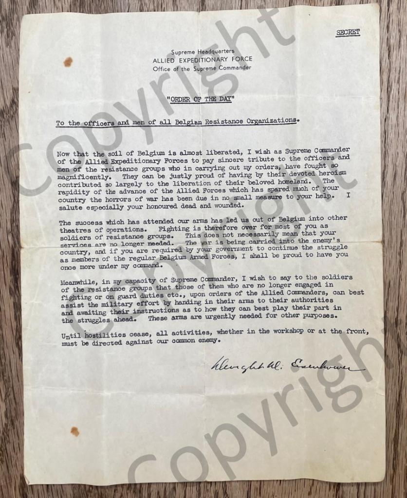 Ordre du jour signé Dwight D. Eisenhower (WWII), Enlèvement ou Envoi, Autres, Autres types