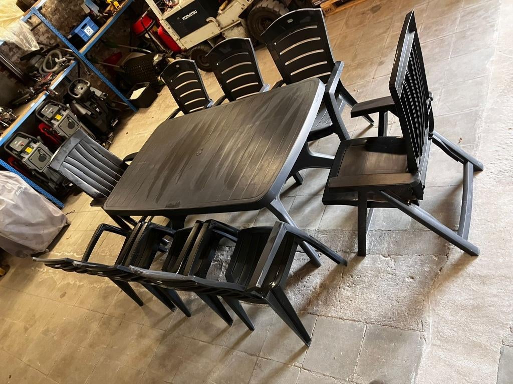 Jardin Tuinset - Tafel + 8 stoelen + Gratis ligbed, Ophalen, Kunststof, Tuinset, Eettafel