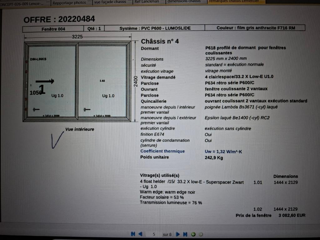 Chassis coulissant Kommerling, Neuf, Enlèvement, 225 cm ou plus, 225 cm ou plus