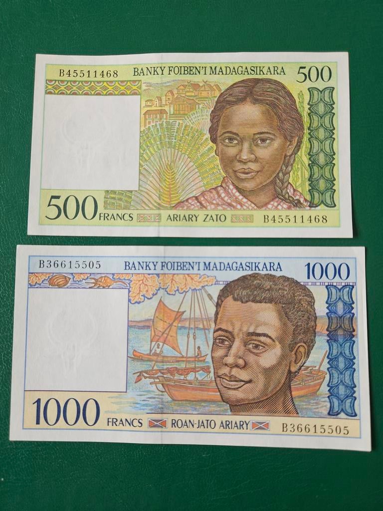 500 en 1000 francs Madagascar set, Ophalen of Verzenden, Overige landen, Setje