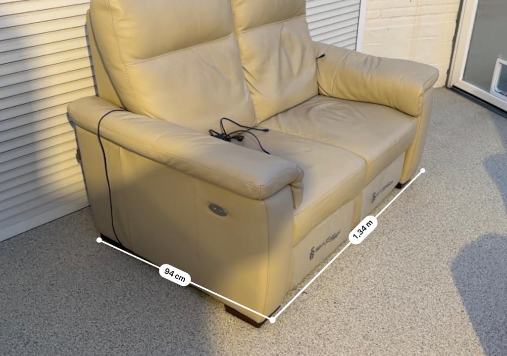Elektrische 2-zit relaxzetel in beige leder, 75 à 100 cm, 125 cm ou plus, Enlèvement, Utilisé