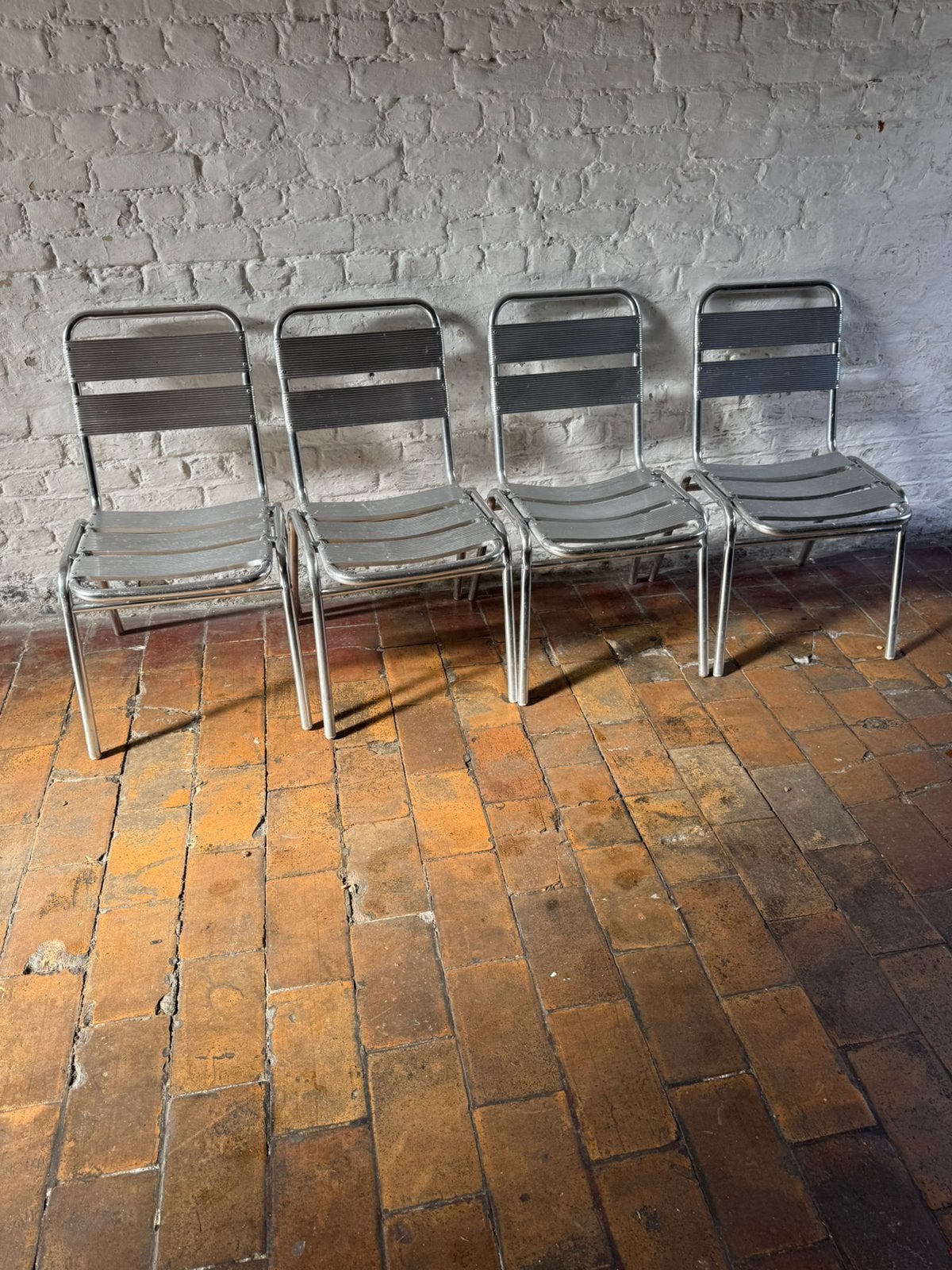 lot de 4 chaises en aluminium inoxydable,, Jardin & Terrasse, Chaises de jardin, Enlèvement, Utilisé, Aluminium, Empilable