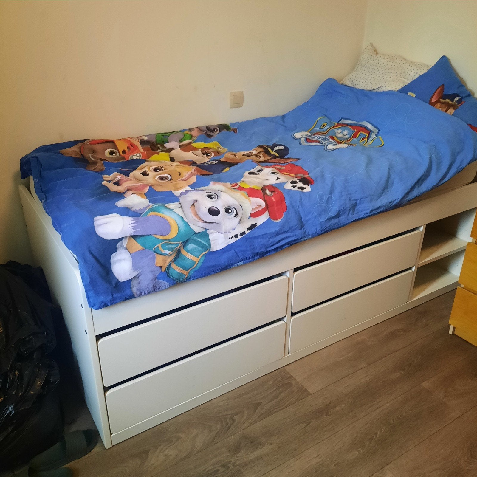 Ikea släkt 1-persoonsbed met 4 lades, Ophalen, 90 cm, Eenpersoons, Wit
