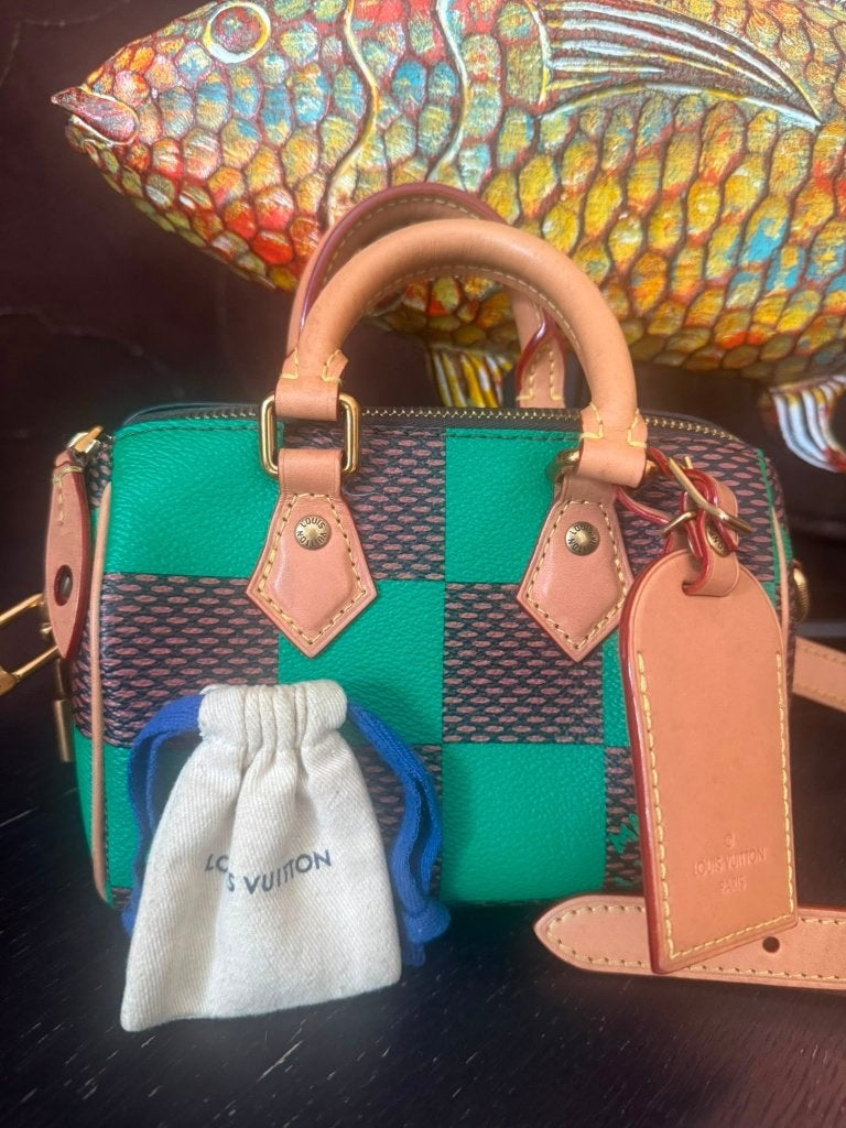 Bandoulière Louis Vuitton Speedy 18 Damier Pop Green, Enlèvement, Comme neuf, Autres couleurs, Sac à bandoulière