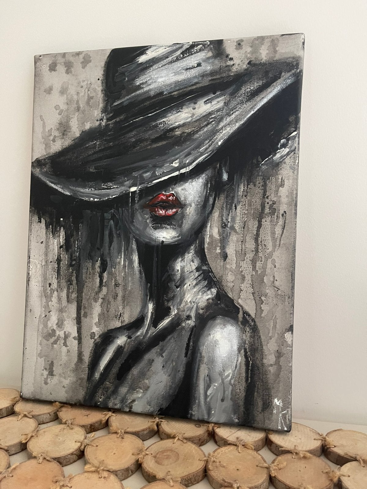 Peinture de dame chic - Mk Art, Antiquités & Art, Art | Peinture | Moderne, Enlèvement ou Envoi, Autres matériaux, Peint à la main