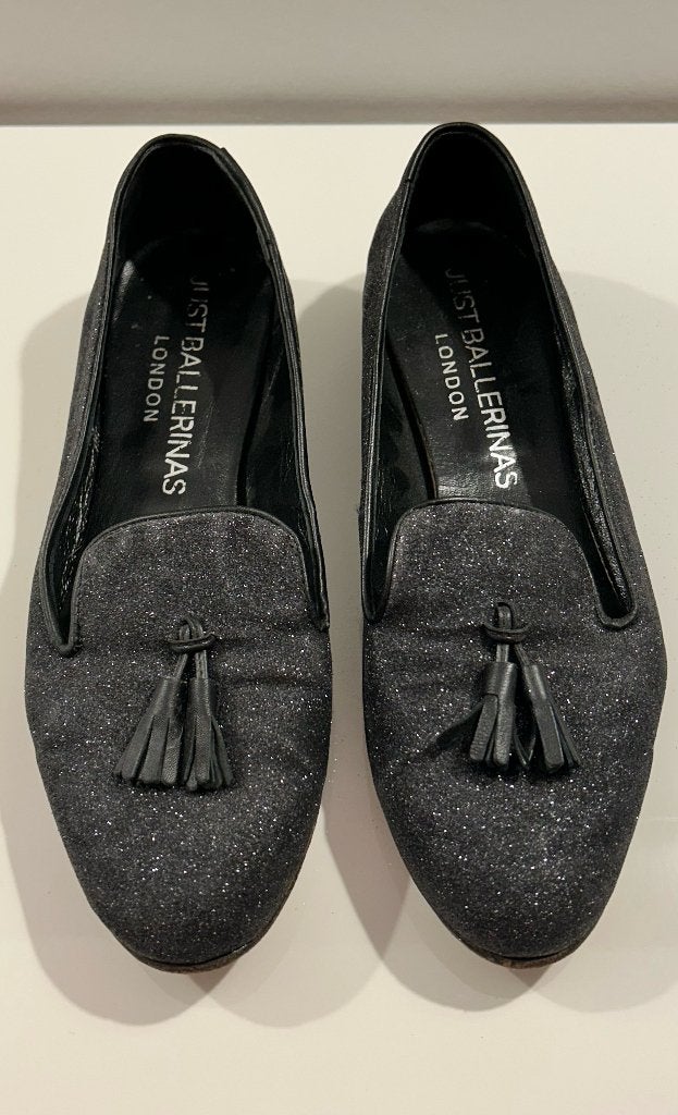Zwarte lederen glitterballerina's (maat 40), Kleding | Heren, Zwart, Overige typen, Ophalen of Verzenden, Gedragen
