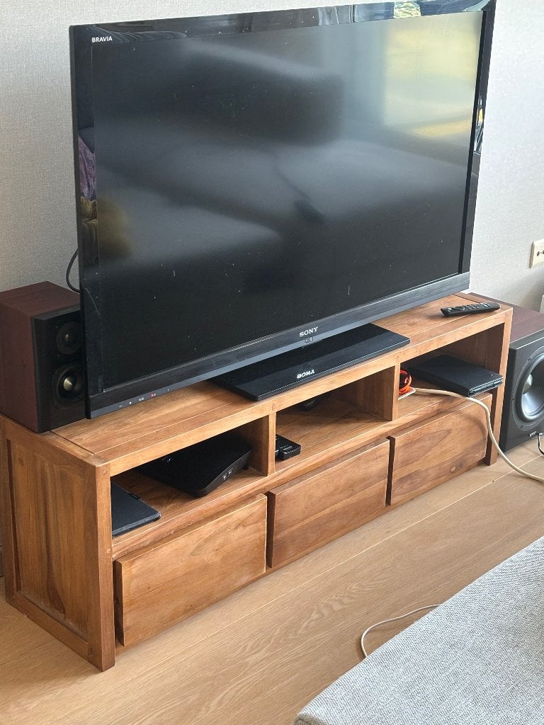 Meuble TV VidaXL en bois de tech massif, finition naturelle, Maison & Meubles, Teck, 25 à 50 cm, Moins de 100 cm, Comme neuf