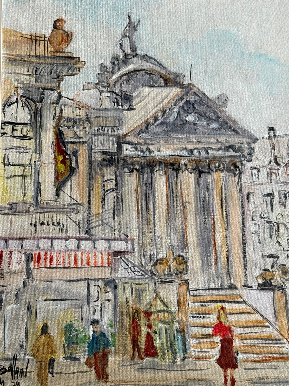 Peinture de la Bourse de Bruxelles, Antiquités & Art, Signé, Peinture à l'huile, Enlèvement, Autres styles