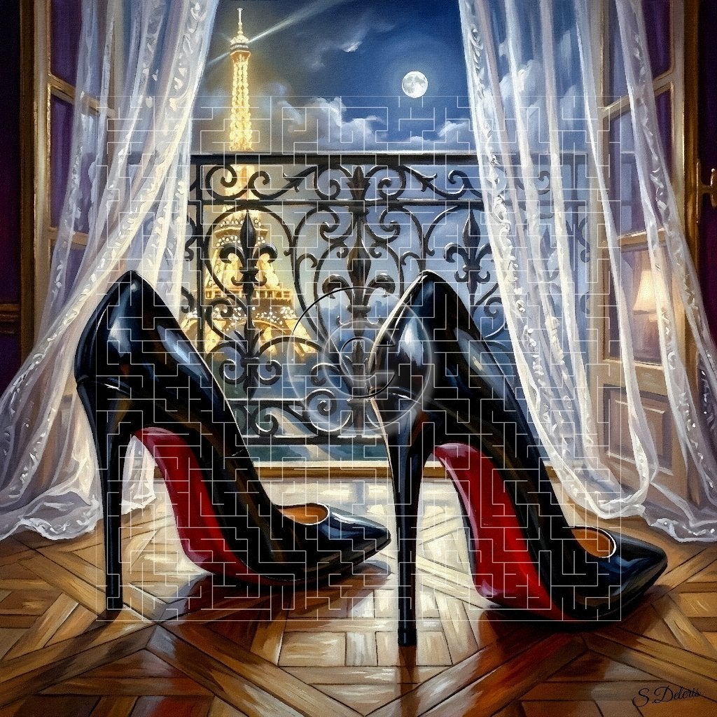 Cadre sur toile "Nocturne Parisien" / (60x60)cm, Antiquités & Art, Envoi, Textile, Signé, Paysage