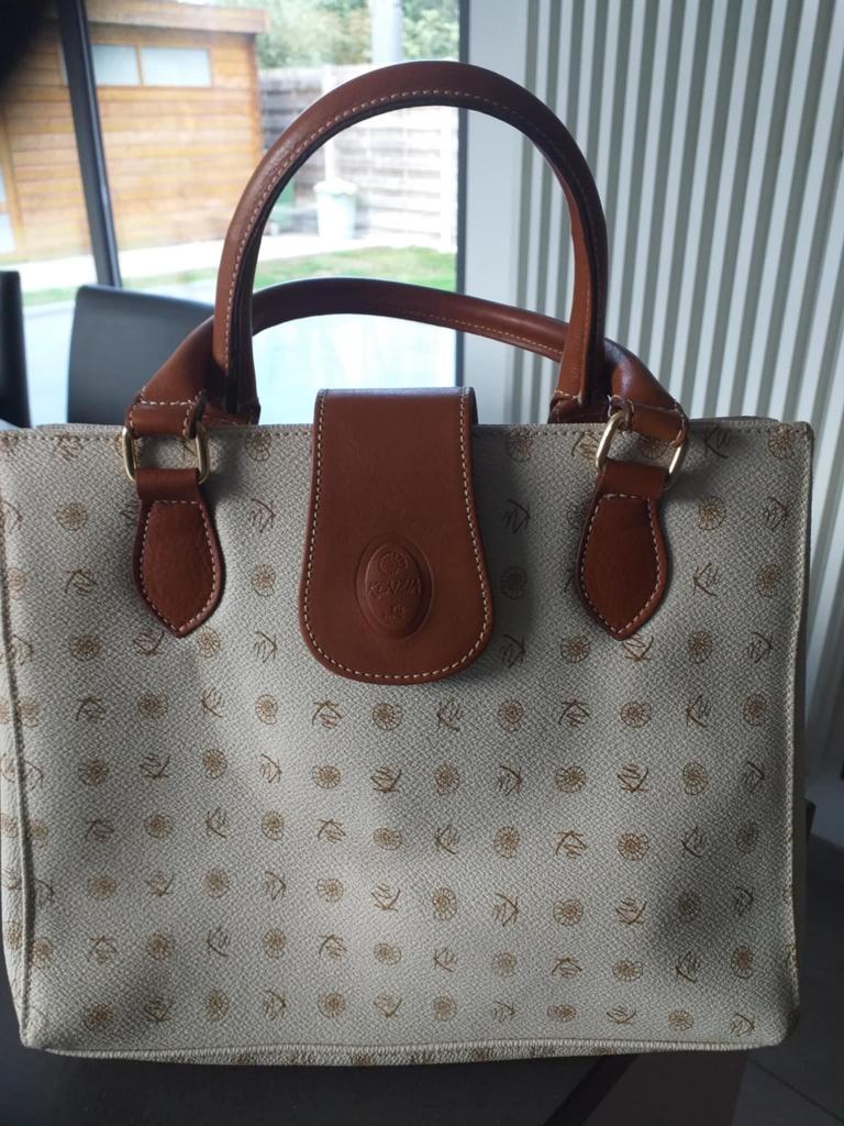 Handtas Kenzia ecru met bruin, Handtassen en Accessoires, Tassen | Damestassen, Ophalen of Verzenden, Nieuw, Wit, Handtas