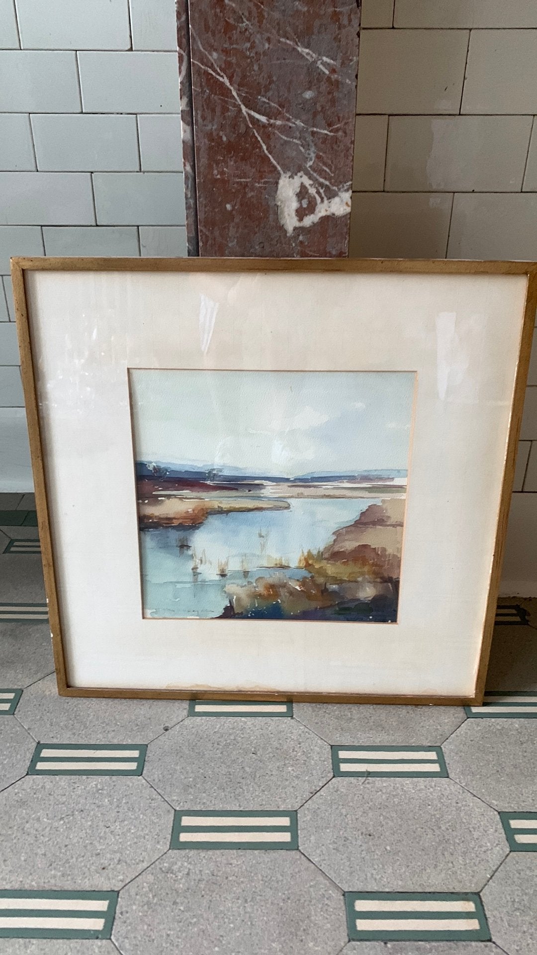 Aquarel van heidelandschap, ingekaderd, Antiek en Kunst, Ophalen