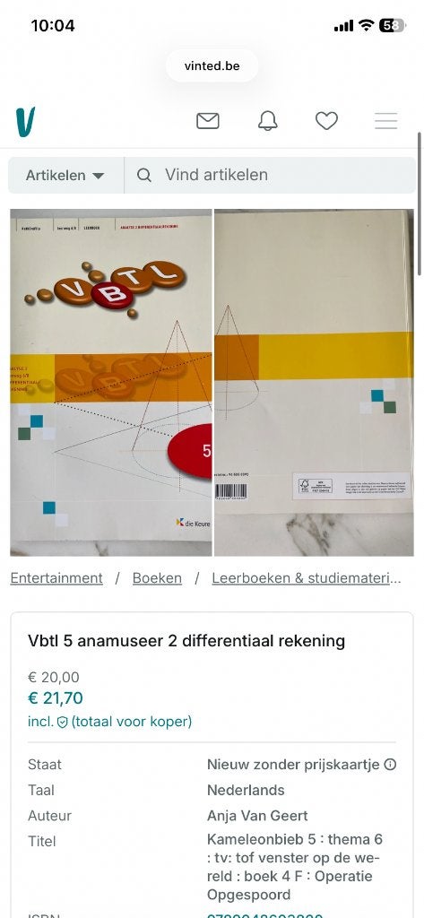 Vbtl 5 analyse 2 differentiaal rekening, Boeken, Ophalen, Zo goed als nieuw