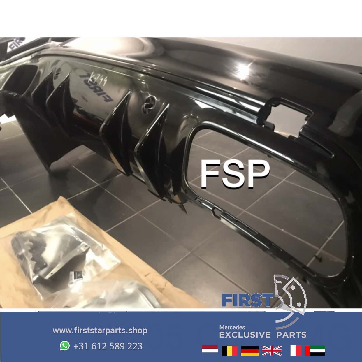 W205 C63 AMG ACHTERBUMPER + UITLAATSIERSTUKKEN SET Night Pak, Arrière, Utilisé, -, -
