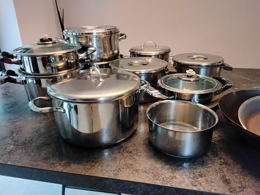 Lot rvs kookpotten, stoomkoker, wok, inox potten, Ophalen, Inox, Wok