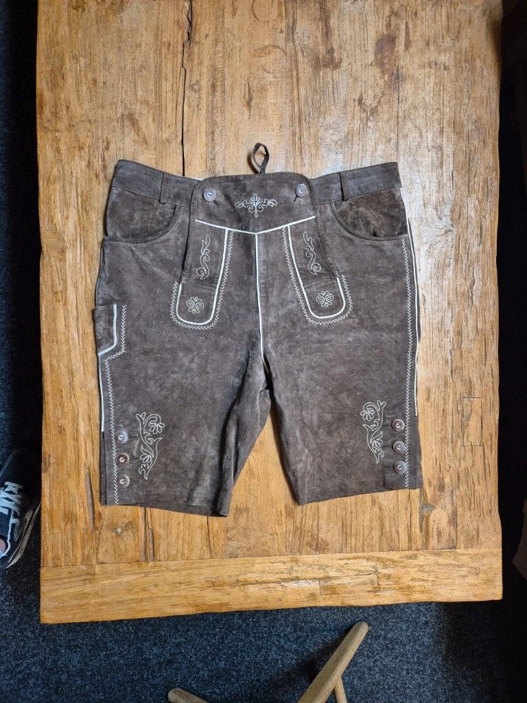 Heren lederhosen kort model maat 54, Enlèvement ou Envoi, Waldschütz, Brun, Taille 52/54 (L)