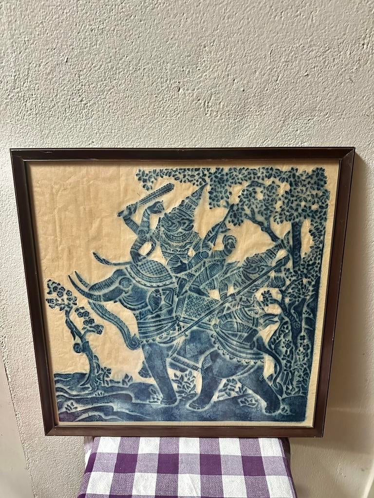 2 x Thaise tempelwrijfkunst op rijstpapier, Antiek en Kunst, Ophalen