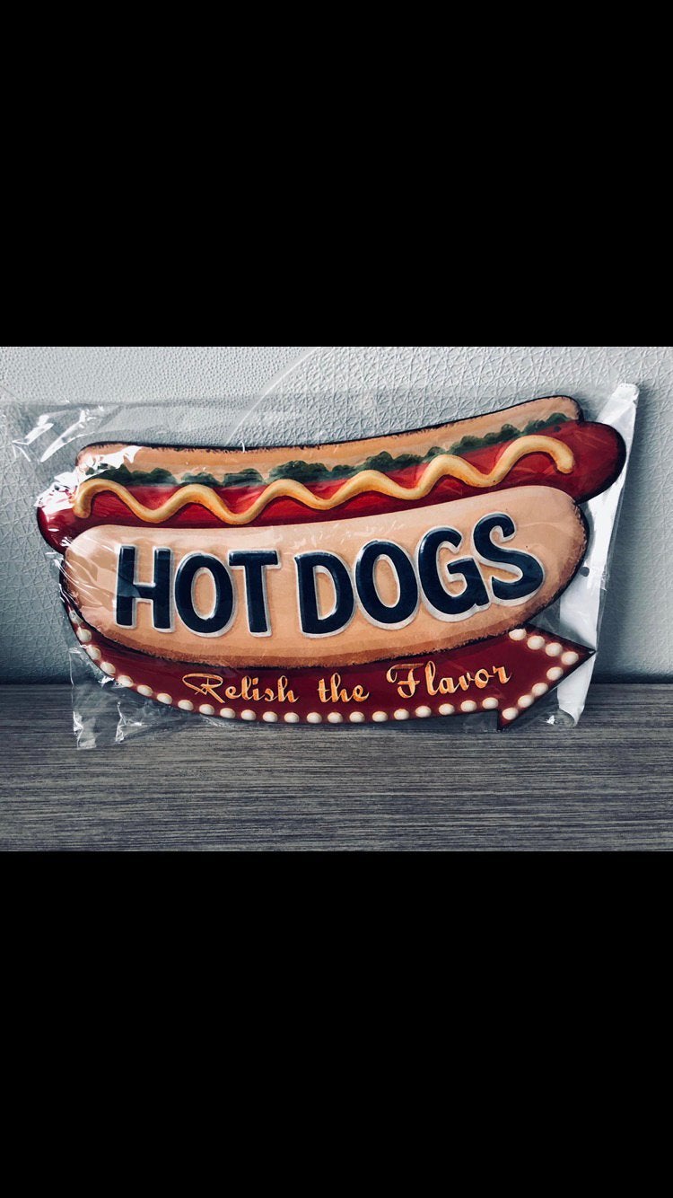Decoratie plaat ijzer hot dogs 40-22cm, Huis en Inrichting, Ophalen of Verzenden, Zo goed als nieuw