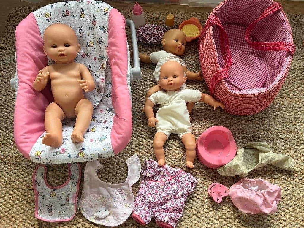 Lot Corolle : poupon, cosy, couffin osier et accessoires, Enlèvement ou Envoi, Comme neuf, Baby Pop