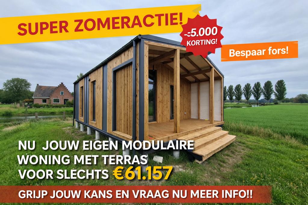 Jouw prefab woning met terras – compact en compleet, Ophalen of Verzenden, Zo goed als nieuw