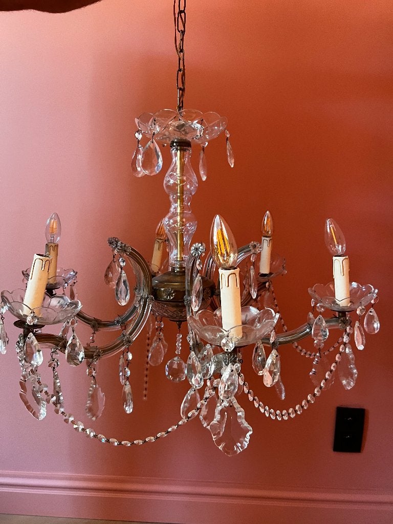 Antieke kroonluchter uit glas- Franse stijl 75cm dia, Huis en Inrichting, Ophalen, Gebruikt, Glas